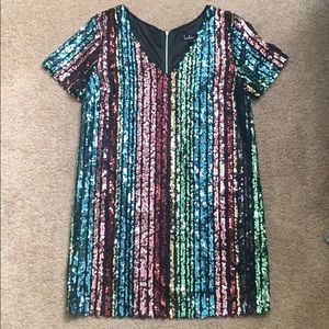 Striped Multi Color Sequin Shift Dress